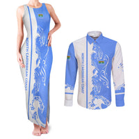 Nicaragua North Caribbean Coast Couples Matching Tank Maxi Dress and Long Sleeve Button Shirt with Ocean Wave Pattern and Dance with the Waves - Wonder Print Shop