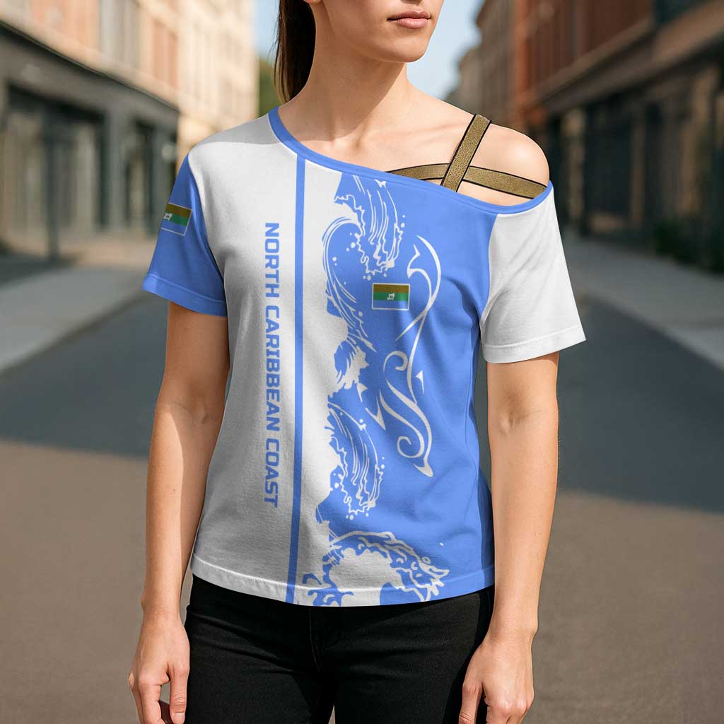 Nicaragua North Caribbean Coast Cross Shoulder Shirt with Ocean Wave Pattern and Dance with the Waves - Wonder Print Shop