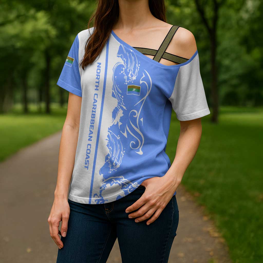 Nicaragua North Caribbean Coast Cross Shoulder Shirt with Ocean Wave Pattern and Dance with the Waves - Wonder Print Shop