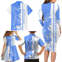 Nicaragua North Caribbean Coast Family Matching Long Sleeve Bodycon Dress and Hawaiian Shirt with Ocean Wave Pattern and Dance with the Waves - Wonder Print Shop