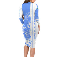 Nicaragua North Caribbean Coast Family Matching Long Sleeve Bodycon Dress and Hawaiian Shirt with Ocean Wave Pattern and Dance with the Waves - Wonder Print Shop