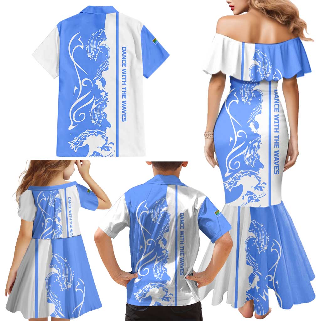 Nicaragua North Caribbean Coast Family Matching Mermaid Dress and Hawaiian Shirt with Ocean Wave Pattern and Dance with the Waves - Wonder Print Shop