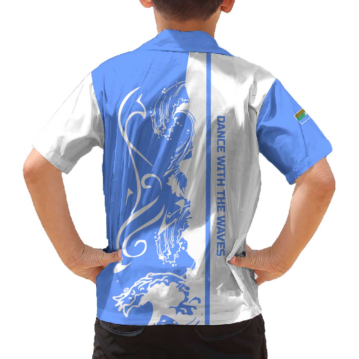 Nicaragua North Caribbean Coast Family Matching Off The Shoulder Long Sleeve Dress and Hawaiian Shirt with Ocean Wave Pattern and Dance with the Waves - Wonder Print Shop