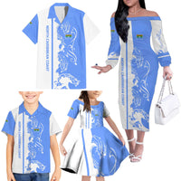 Nicaragua North Caribbean Coast Family Matching Off The Shoulder Long Sleeve Dress and Hawaiian Shirt with Ocean Wave Pattern and Dance with the Waves - Wonder Print Shop