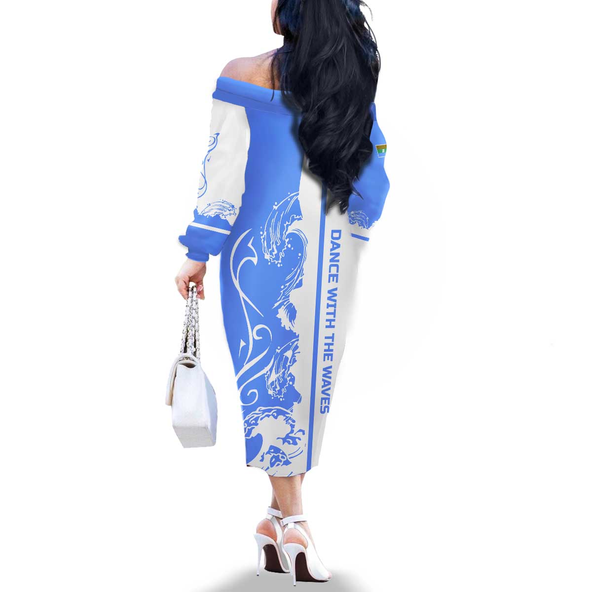 Nicaragua North Caribbean Coast Family Matching Off The Shoulder Long Sleeve Dress and Hawaiian Shirt with Ocean Wave Pattern and Dance with the Waves - Wonder Print Shop