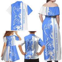 Nicaragua North Caribbean Coast Family Matching Off Shoulder Maxi Dress and Hawaiian Shirt with Ocean Wave Pattern and Dance with the Waves - Wonder Print Shop
