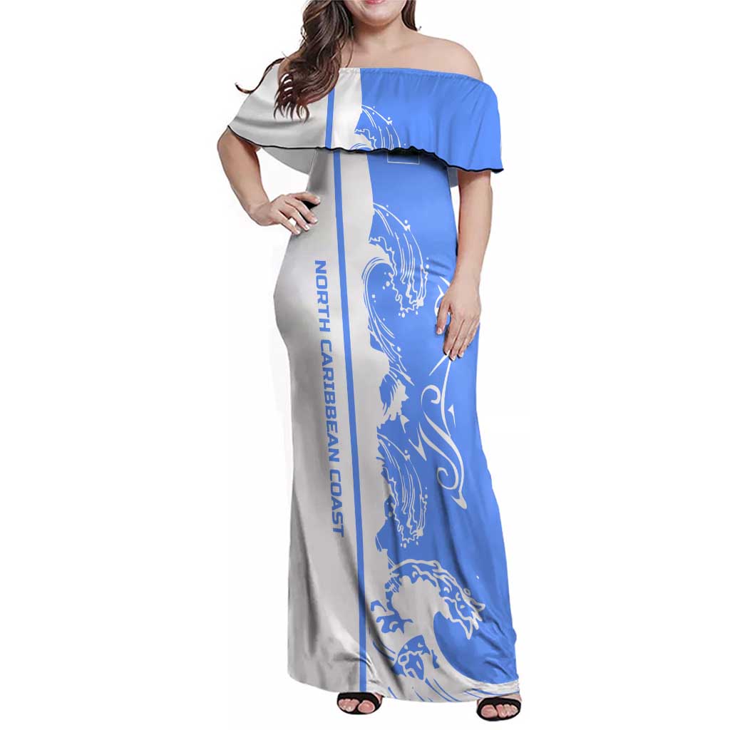 Nicaragua North Caribbean Coast Family Matching Off Shoulder Maxi Dress and Hawaiian Shirt with Ocean Wave Pattern and Dance with the Waves - Wonder Print Shop