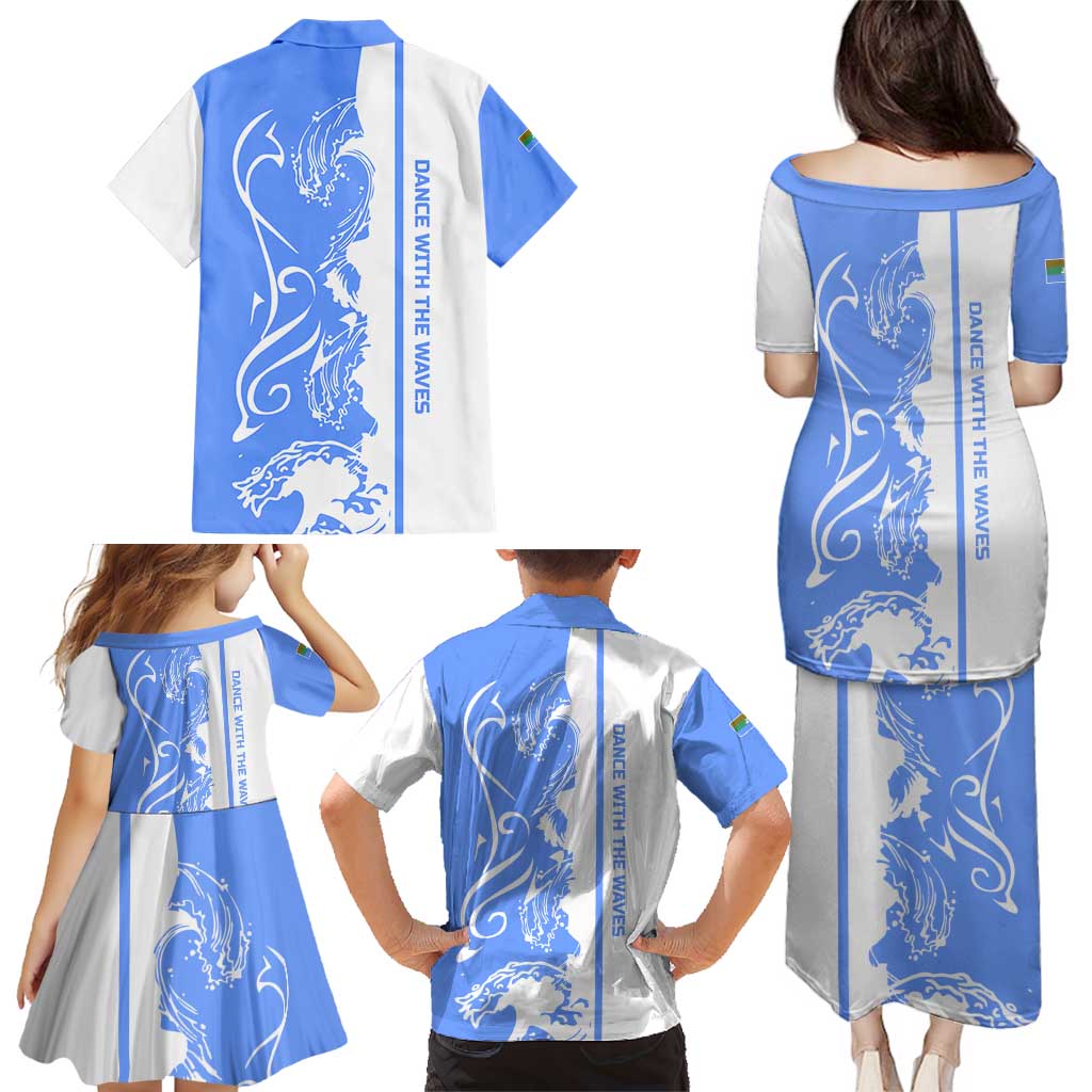 Nicaragua North Caribbean Coast Family Matching Puletasi and Hawaiian Shirt with Ocean Wave Pattern and Dance with the Waves - Wonder Print Shop