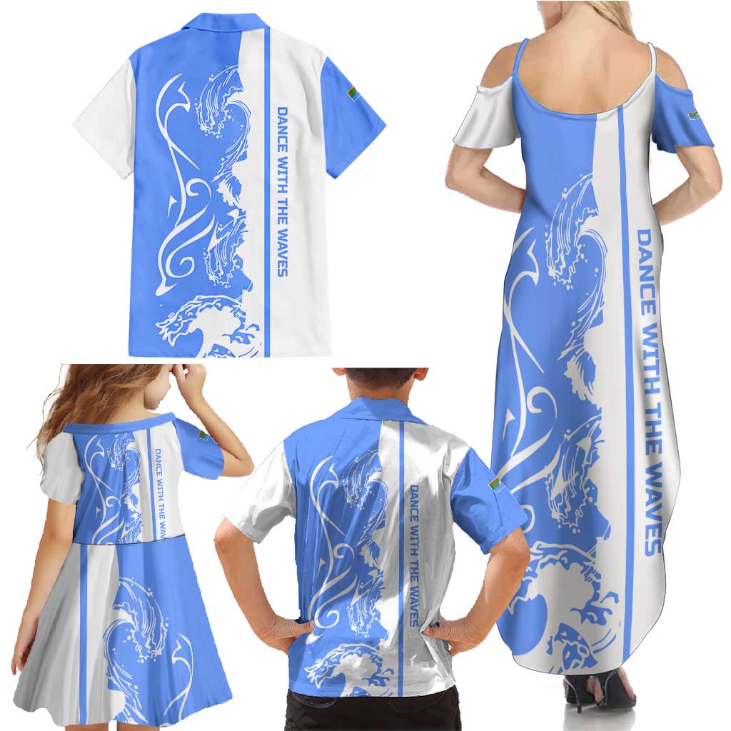 Nicaragua North Caribbean Coast Family Matching Summer Maxi Dress and Hawaiian Shirt with Ocean Wave Pattern and Dance with the Waves - Wonder Print Shop