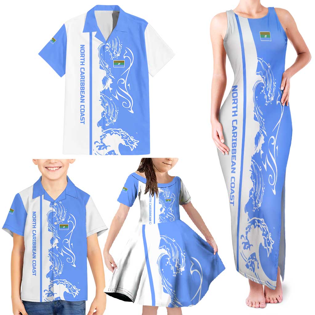 Nicaragua North Caribbean Coast Family Matching Tank Maxi Dress and Hawaiian Shirt with Ocean Wave Pattern and Dance with the Waves - Wonder Print Shop