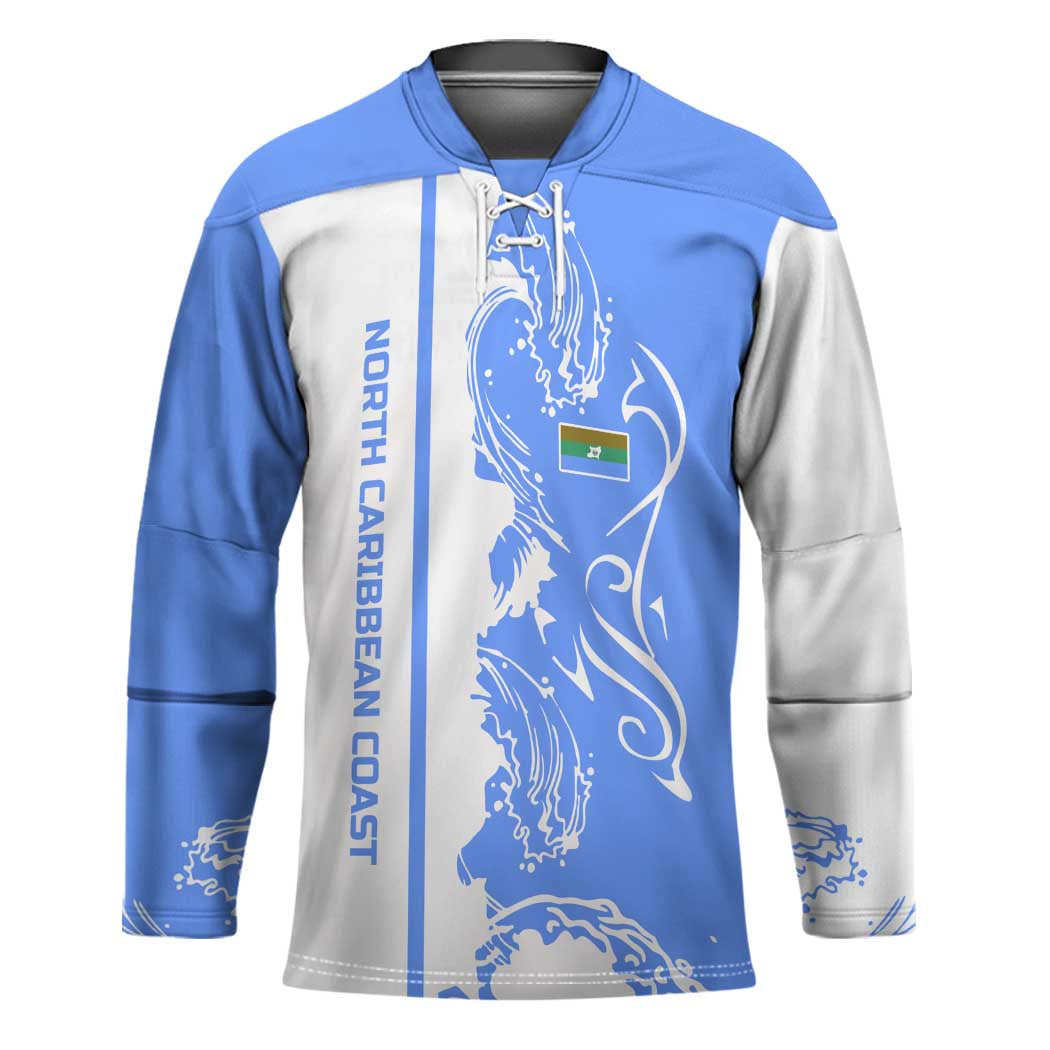 Nicaragua North Caribbean Coast Hockey Jersey with Ocean Wave Pattern and Dance with the Waves - Wonder Print Shop