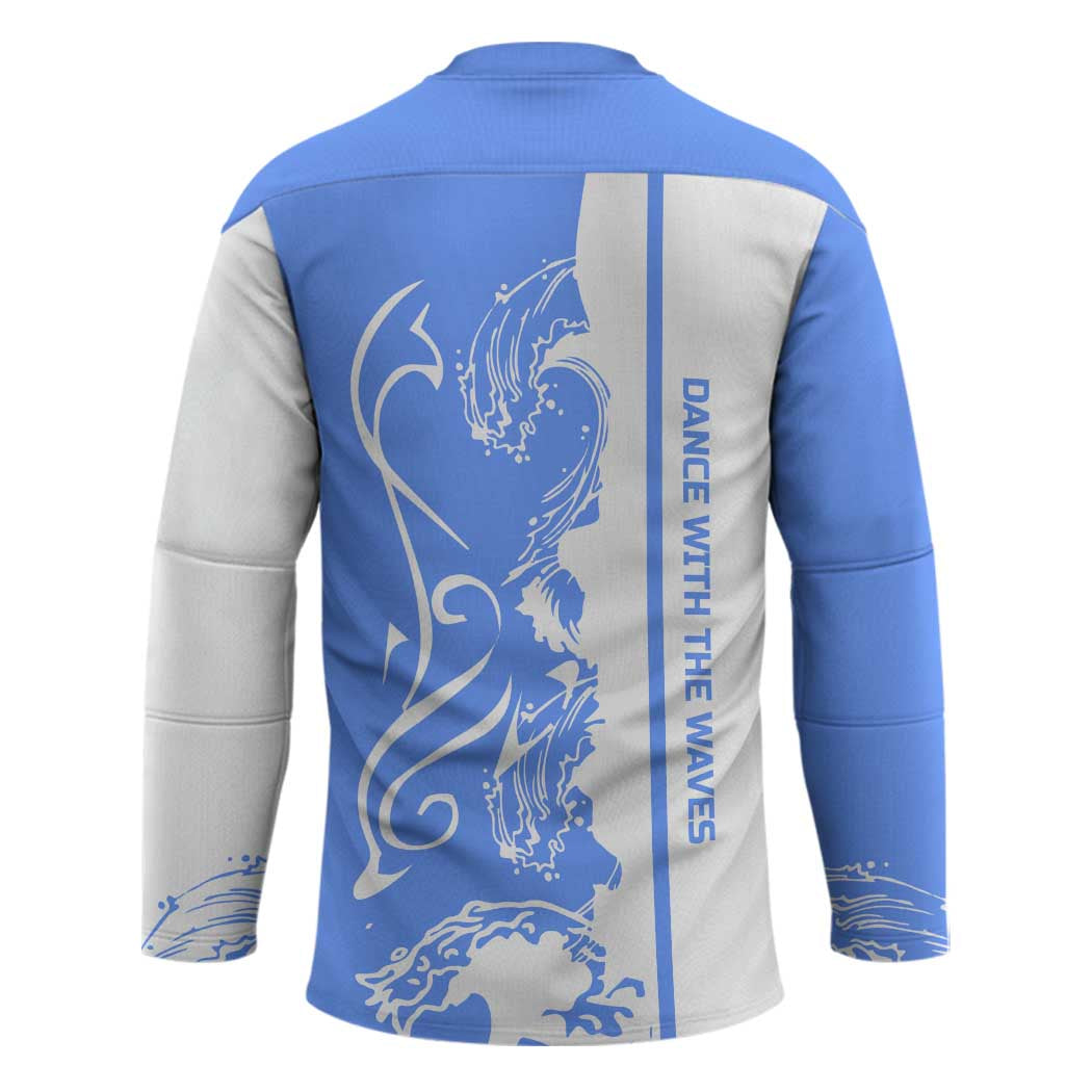 Nicaragua North Caribbean Coast Hockey Jersey with Ocean Wave Pattern and Dance with the Waves - Wonder Print Shop