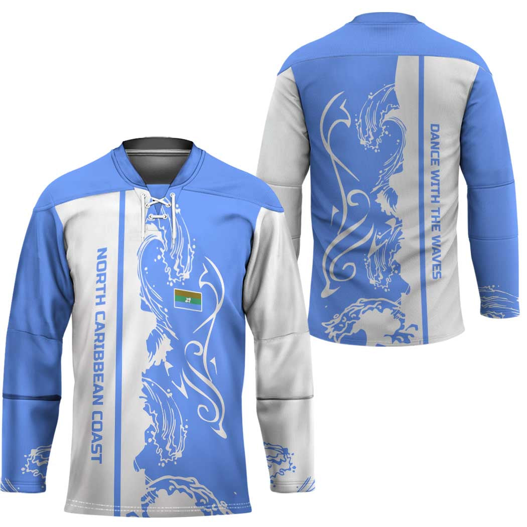 Nicaragua North Caribbean Coast Hockey Jersey with Ocean Wave Pattern and Dance with the Waves - Wonder Print Shop