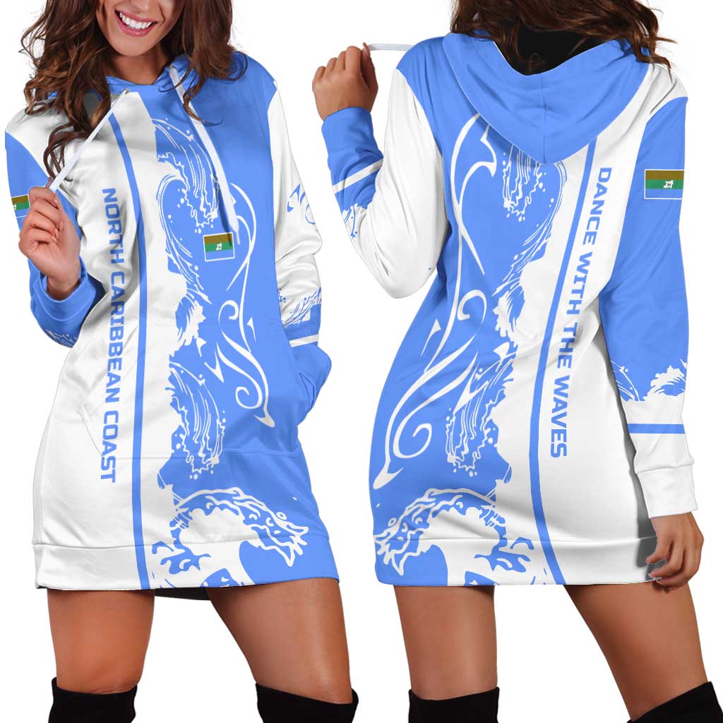Nicaragua North Caribbean Coast Hoodie Dress with Ocean Wave Pattern and Dance with the Waves - Wonder Print Shop