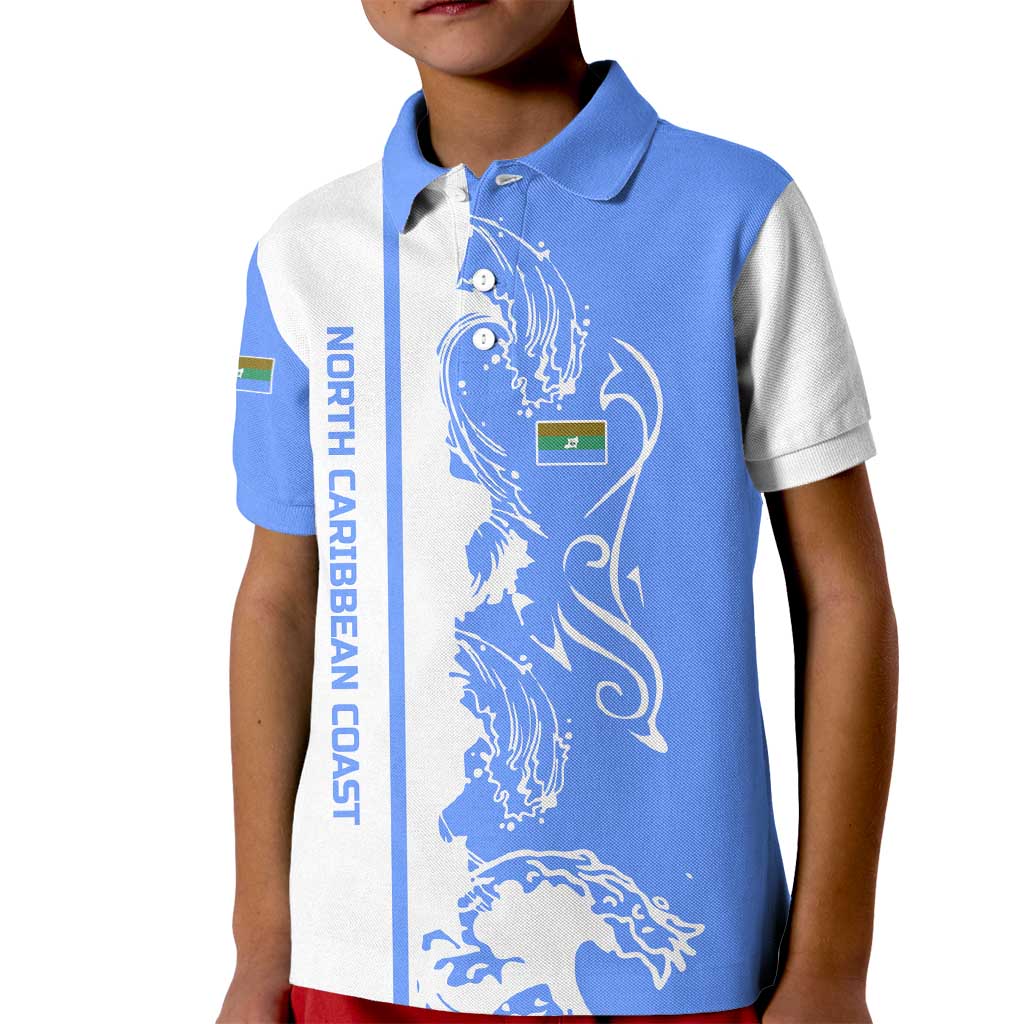 Nicaragua North Caribbean Coast Kid Polo Shirt with Ocean Wave Pattern and Dance with the Waves - Wonder Print Shop