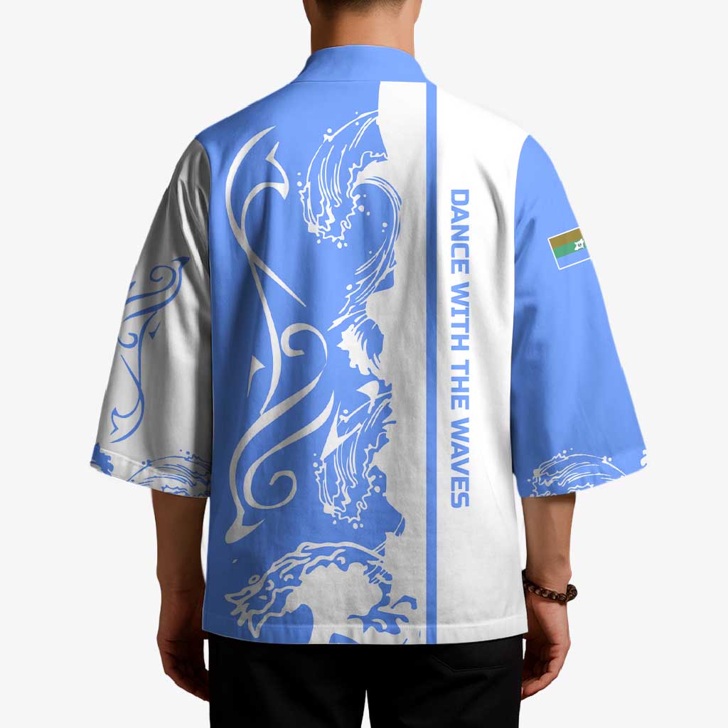 Nicaragua North Caribbean Coast Kimono with Ocean Wave Pattern and Dance with the Waves - Wonder Print Shop