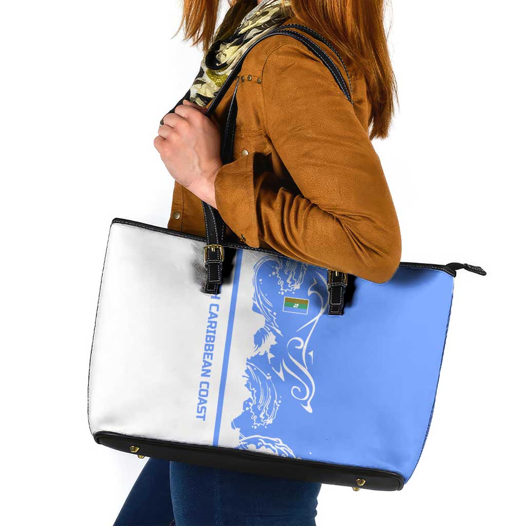 Nicaragua North Caribbean Coast Leather Tote Bag with Ocean Wave Pattern and Dance with the Waves - Wonder Print Shop