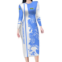 Nicaragua North Caribbean Coast Long Sleeve Bodycon Dress with Ocean Wave Pattern and Dance with the Waves - Wonder Print Shop