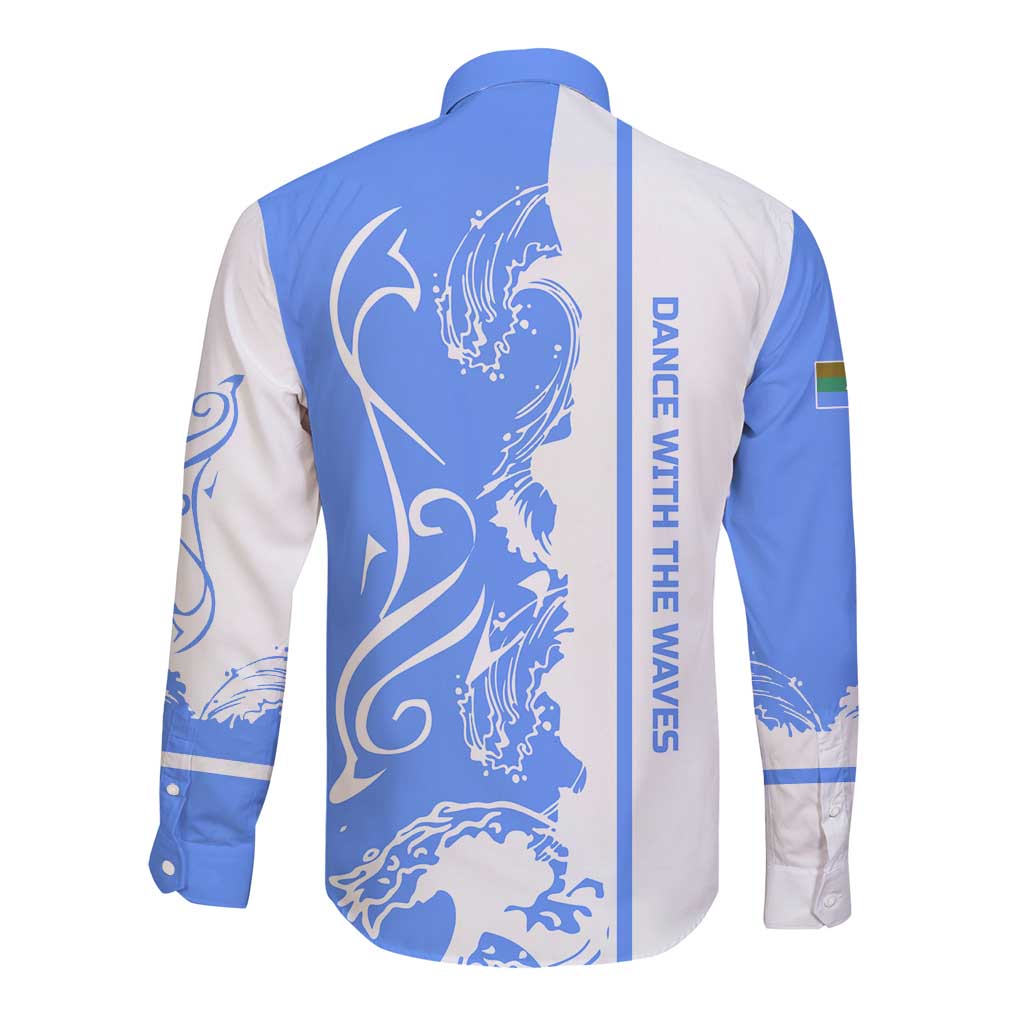 Nicaragua North Caribbean Coast Long Sleeve Button Shirt with Ocean Wave Pattern and Dance with the Waves - Wonder Print Shop