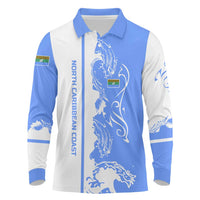 Nicaragua North Caribbean Coast Long Sleeve Polo Shirt with Ocean Wave Pattern and Dance with the Waves - Wonder Print Shop