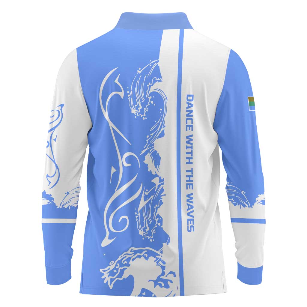 Nicaragua North Caribbean Coast Long Sleeve Polo Shirt with Ocean Wave Pattern and Dance with the Waves - Wonder Print Shop