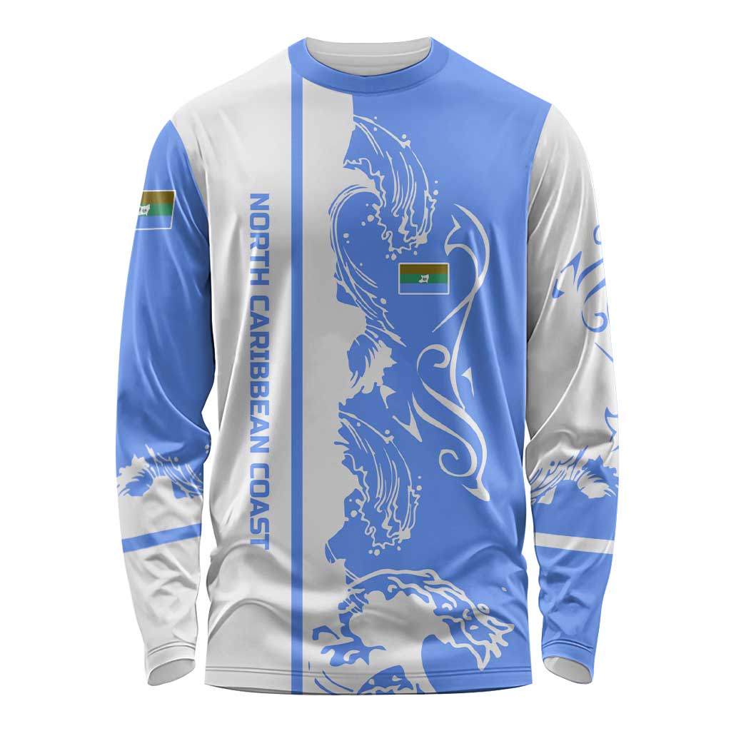 Nicaragua North Caribbean Coast Long Sleeve Shirt with Ocean Wave Pattern and Dance with the Waves - Wonder Print Shop