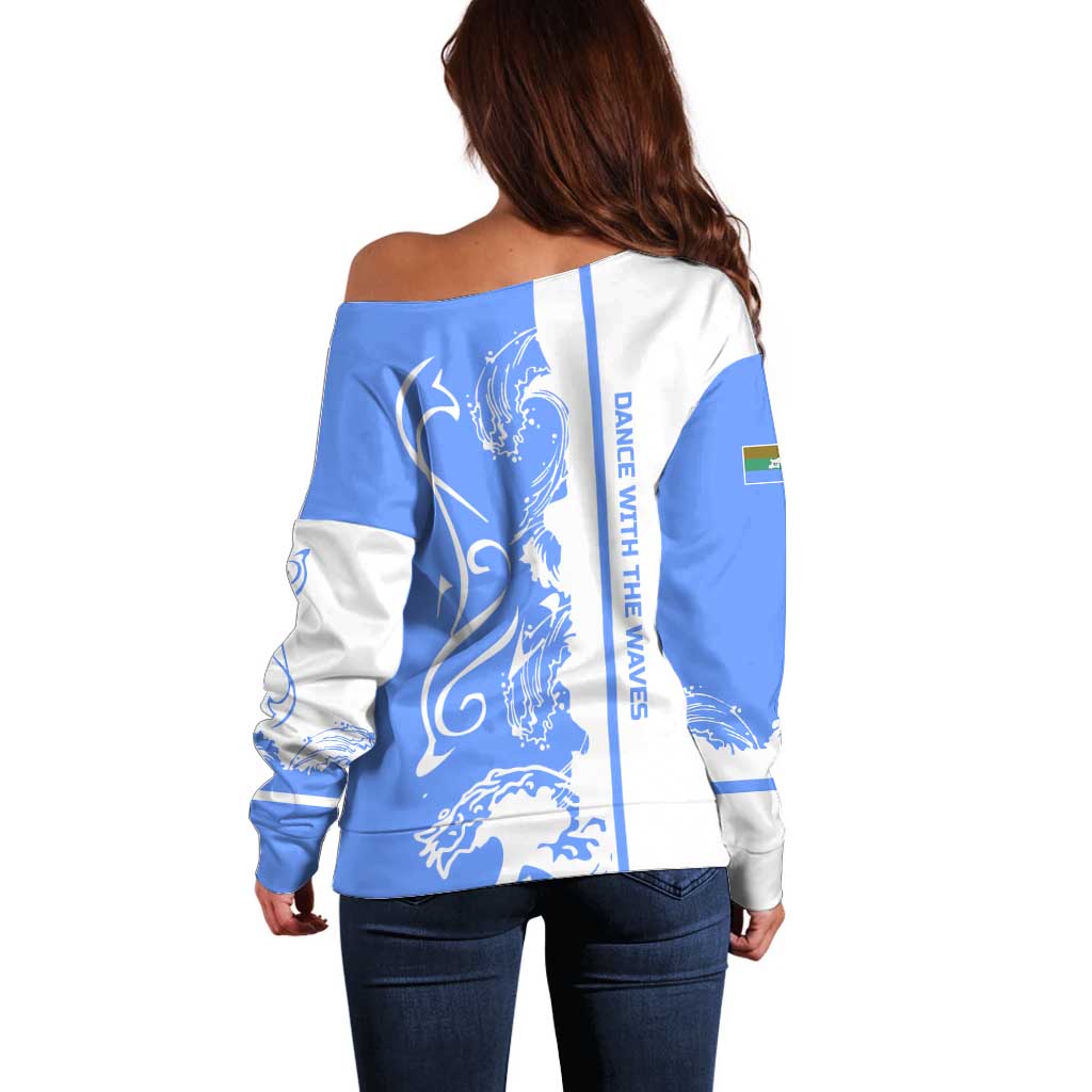 Nicaragua North Caribbean Coast Off Shoulder Sweater with Ocean Wave Pattern and Dance with the Waves - Wonder Print Shop