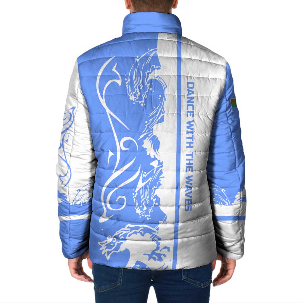 Nicaragua North Caribbean Coast Padded Jacket with Ocean Wave Pattern and Dance with the Waves - Wonder Print Shop