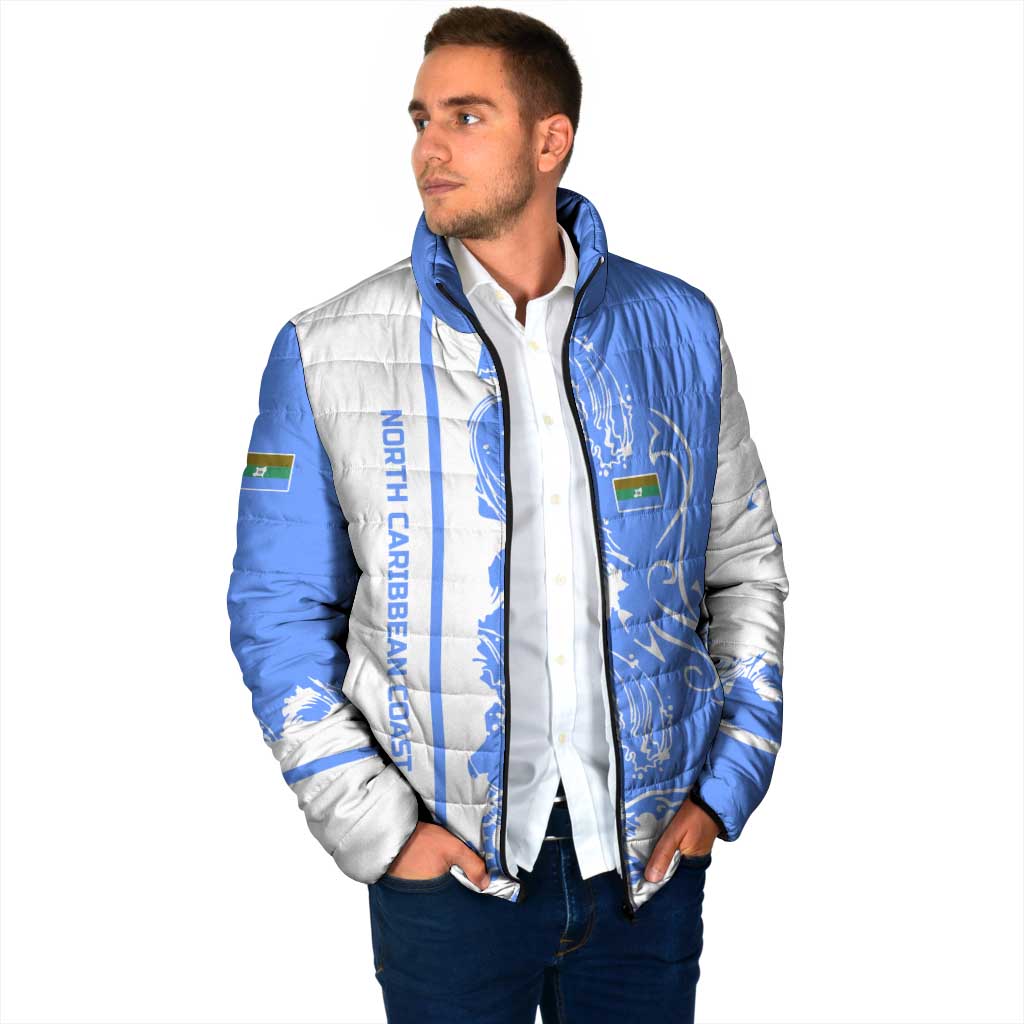 Nicaragua North Caribbean Coast Padded Jacket with Ocean Wave Pattern and Dance with the Waves - Wonder Print Shop