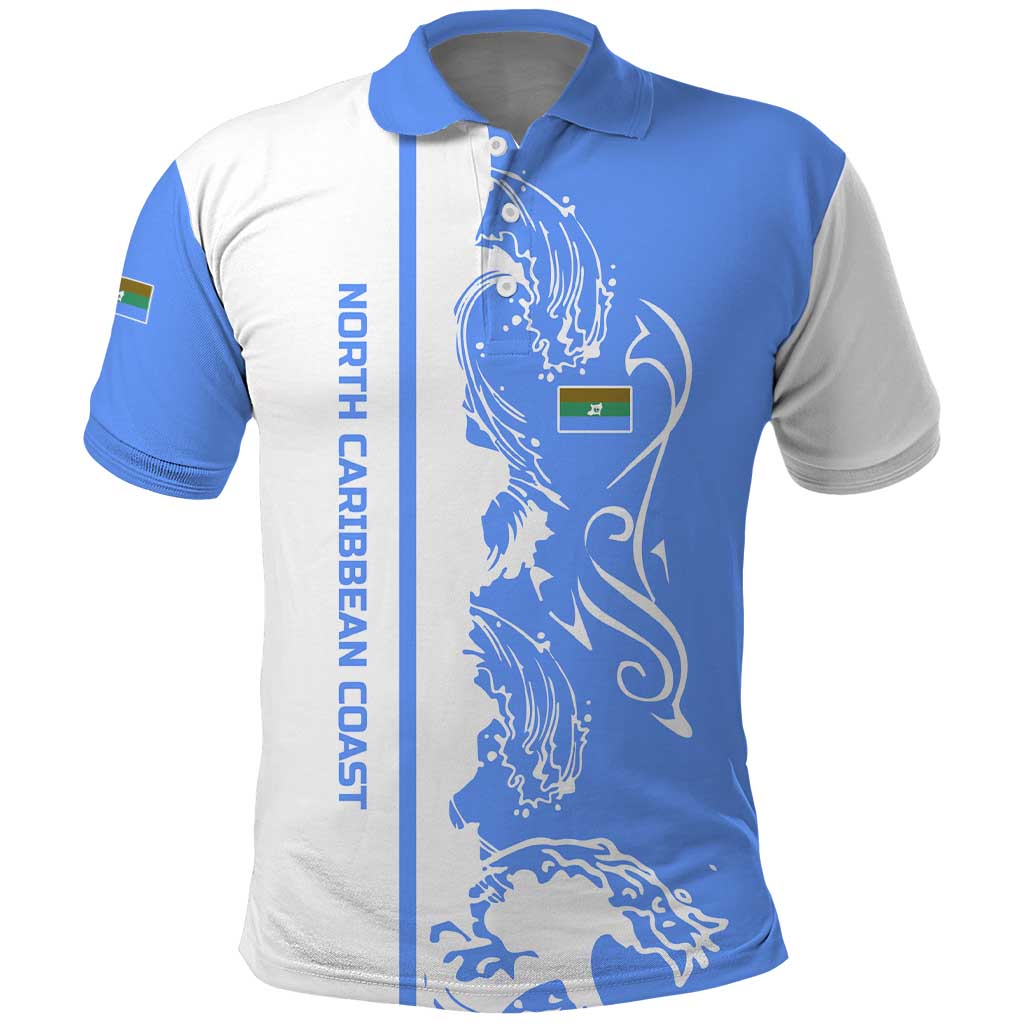 Nicaragua North Caribbean Coast Polo Shirt with Ocean Wave Pattern and Dance with the Waves - Wonder Print Shop