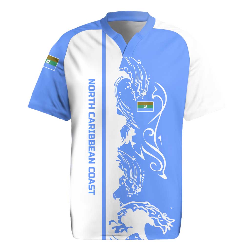 Nicaragua North Caribbean Coast Rugby Jersey with Ocean Wave Pattern and Dance with the Waves - Wonder Print Shop