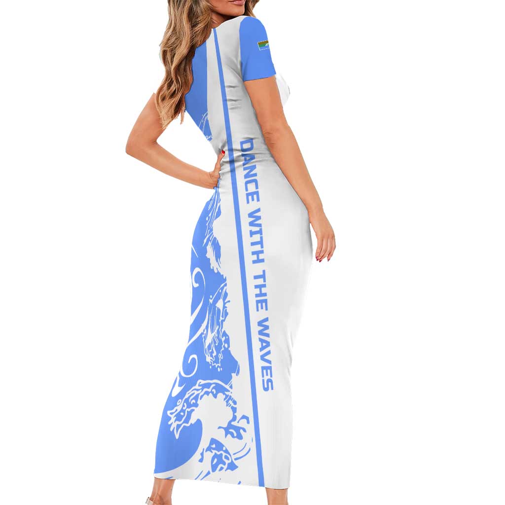 Nicaragua North Caribbean Coast Short Sleeve Bodycon Dress with Ocean Wave Pattern and Dance with the Waves - Wonder Print Shop