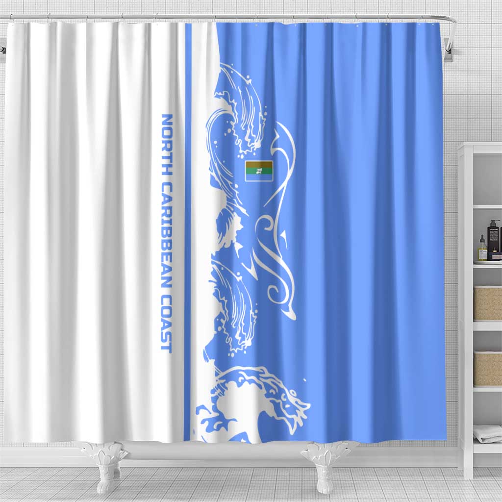 Nicaragua North Caribbean Coast Shower Curtain with Ocean Wave Pattern and Dance with the Waves - Wonder Print Shop