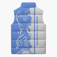 Nicaragua North Caribbean Coast Sleeveless Puffer Jacket with Ocean Wave Pattern and Dance with the Waves - Wonder Print Shop