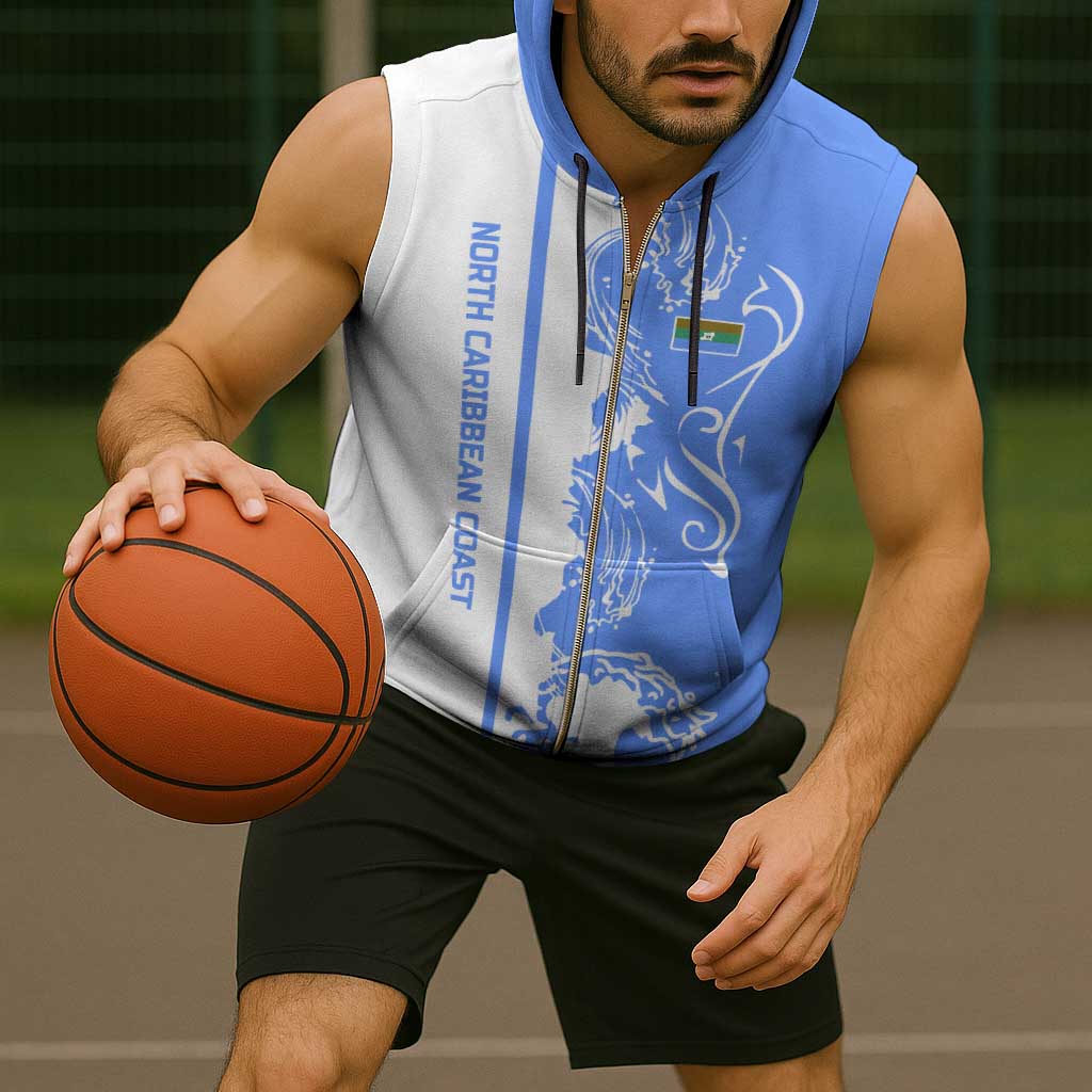 Nicaragua North Caribbean Coast Sleeveless Zip Hoodie with Ocean Wave Pattern and Dance with the Waves - Wonder Print Shop