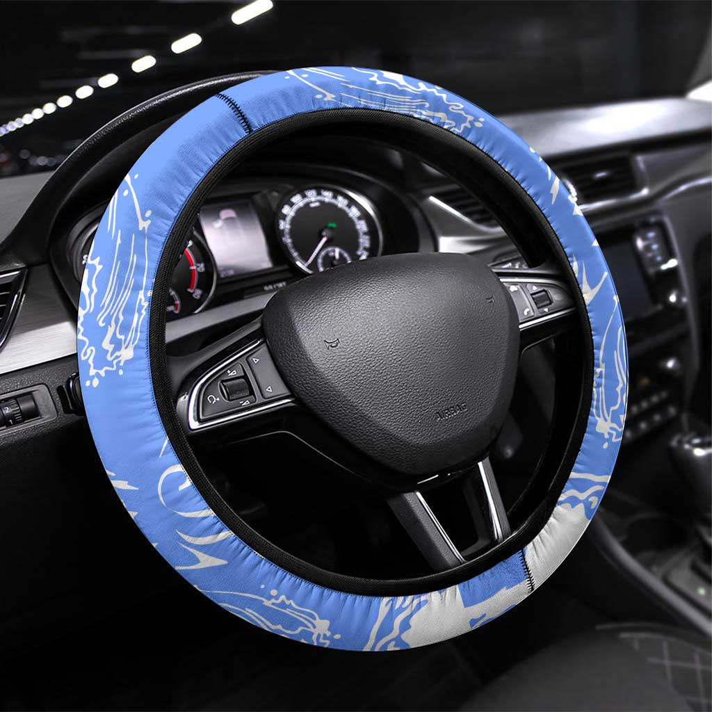 Nicaragua North Caribbean Coast Steering Wheel Cover with Ocean Wave Pattern and Dance with the Waves - Wonder Print Shop