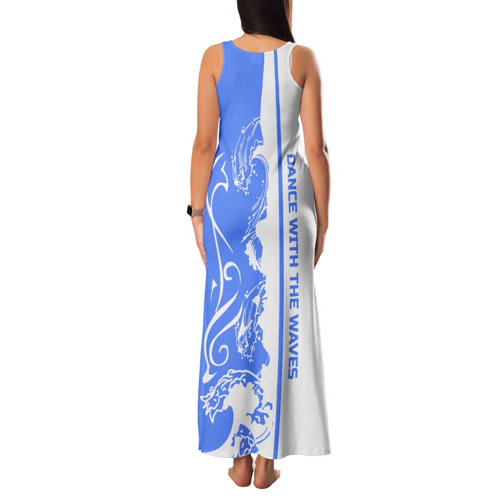Nicaragua North Caribbean Coast Tank Maxi Dress with Ocean Wave Pattern and Dance with the Waves - Wonder Print Shop