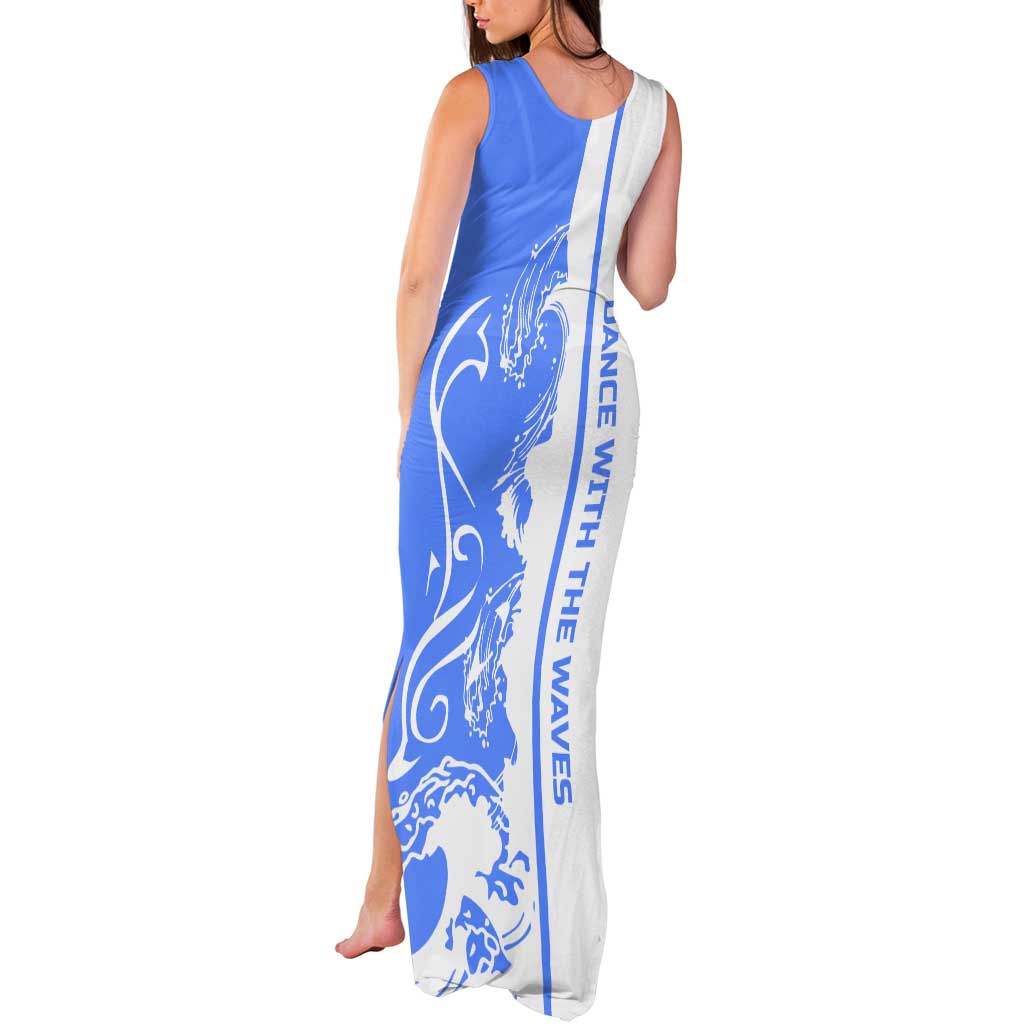 Nicaragua North Caribbean Coast Tank Maxi Dress with Ocean Wave Pattern and Dance with the Waves - Wonder Print Shop