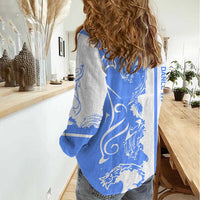 Nicaragua North Caribbean Coast Women Casual Shirt with Ocean Wave Pattern and Dance with the Waves - Wonder Print Shop