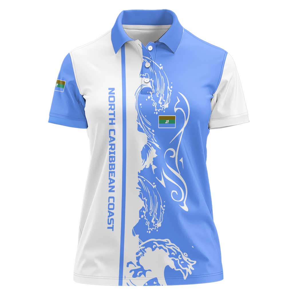 Nicaragua North Caribbean Coast Women Polo Shirt with Ocean Wave Pattern and Dance with the Waves - Wonder Print Shop