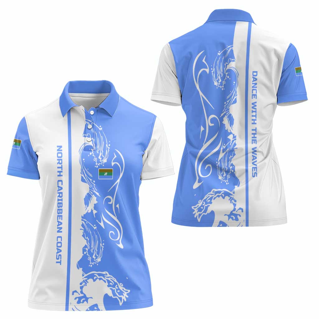 Nicaragua North Caribbean Coast Women Polo Shirt with Ocean Wave Pattern and Dance with the Waves - Wonder Print Shop
