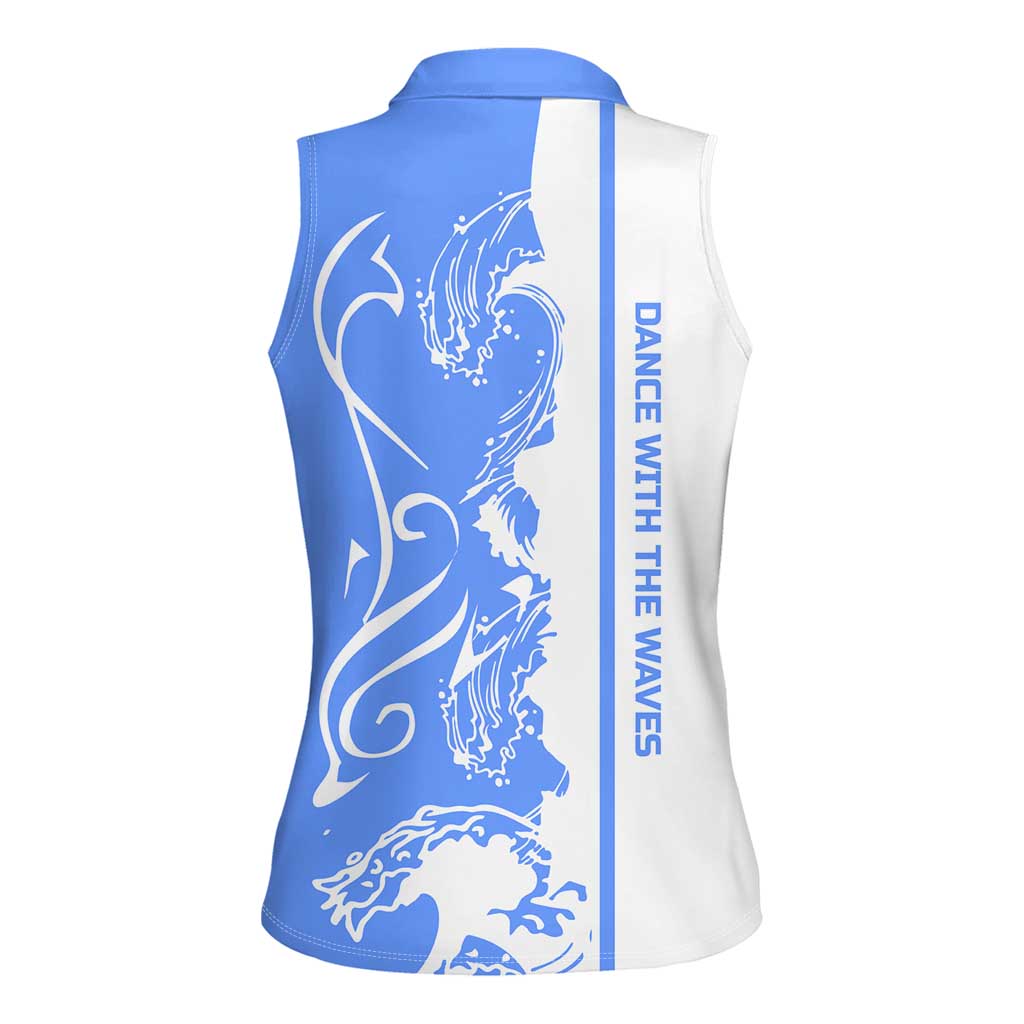 Nicaragua North Caribbean Coast Women Sleeveless Polo Shirt with Ocean Wave Pattern and Dance with the Waves - Wonder Print Shop
