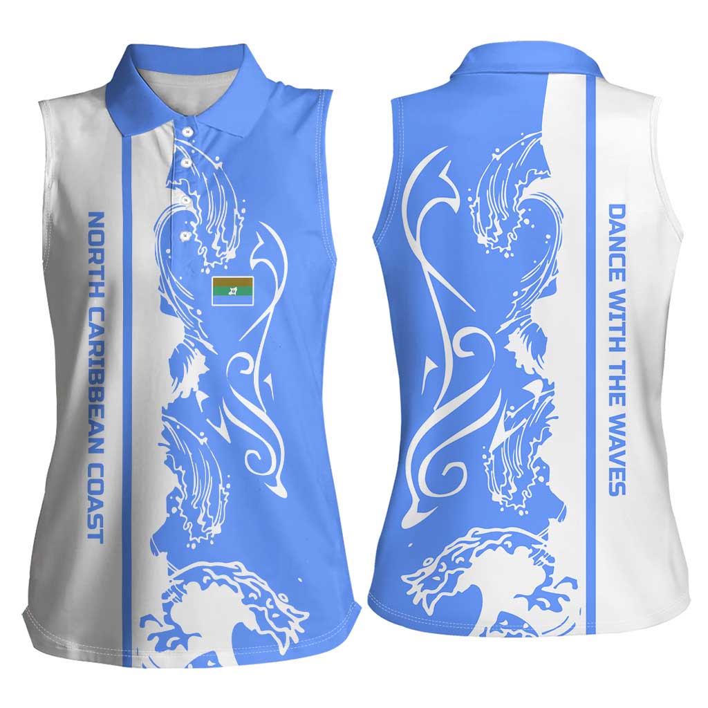 Nicaragua North Caribbean Coast Women Sleeveless Polo Shirt with Ocean Wave Pattern and Dance with the Waves - Wonder Print Shop