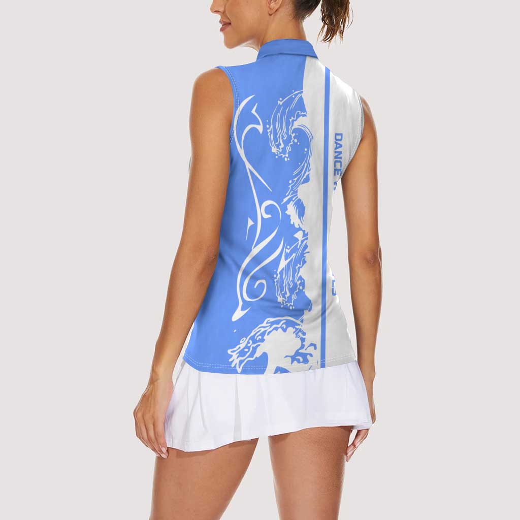 Nicaragua North Caribbean Coast Women Sleeveless Polo Shirt with Ocean Wave Pattern and Dance with the Waves - Wonder Print Shop