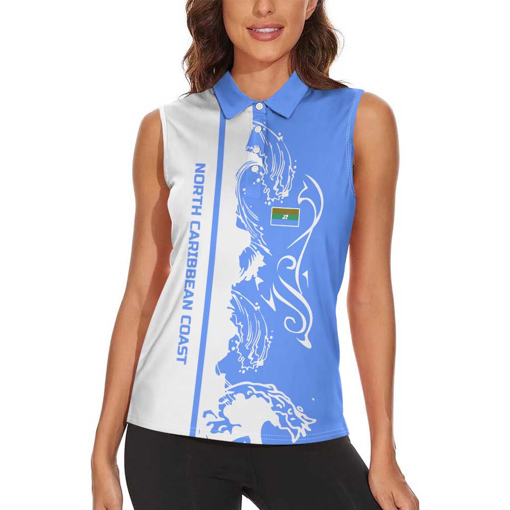 Nicaragua North Caribbean Coast Women Sleeveless Polo Shirt with Ocean Wave Pattern and Dance with the Waves - Wonder Print Shop