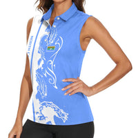 Nicaragua North Caribbean Coast Women Sleeveless Polo Shirt with Ocean Wave Pattern and Dance with the Waves - Wonder Print Shop