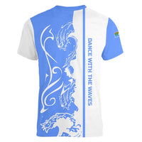 Nicaragua North Caribbean Coast Women V-Neck T-Shirt with Ocean Wave Pattern and Dance with the Waves - Wonder Print Shop