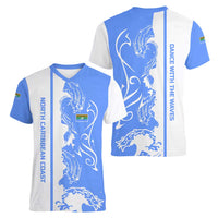 Nicaragua North Caribbean Coast Women V-Neck T-Shirt with Ocean Wave Pattern and Dance with the Waves - Wonder Print Shop