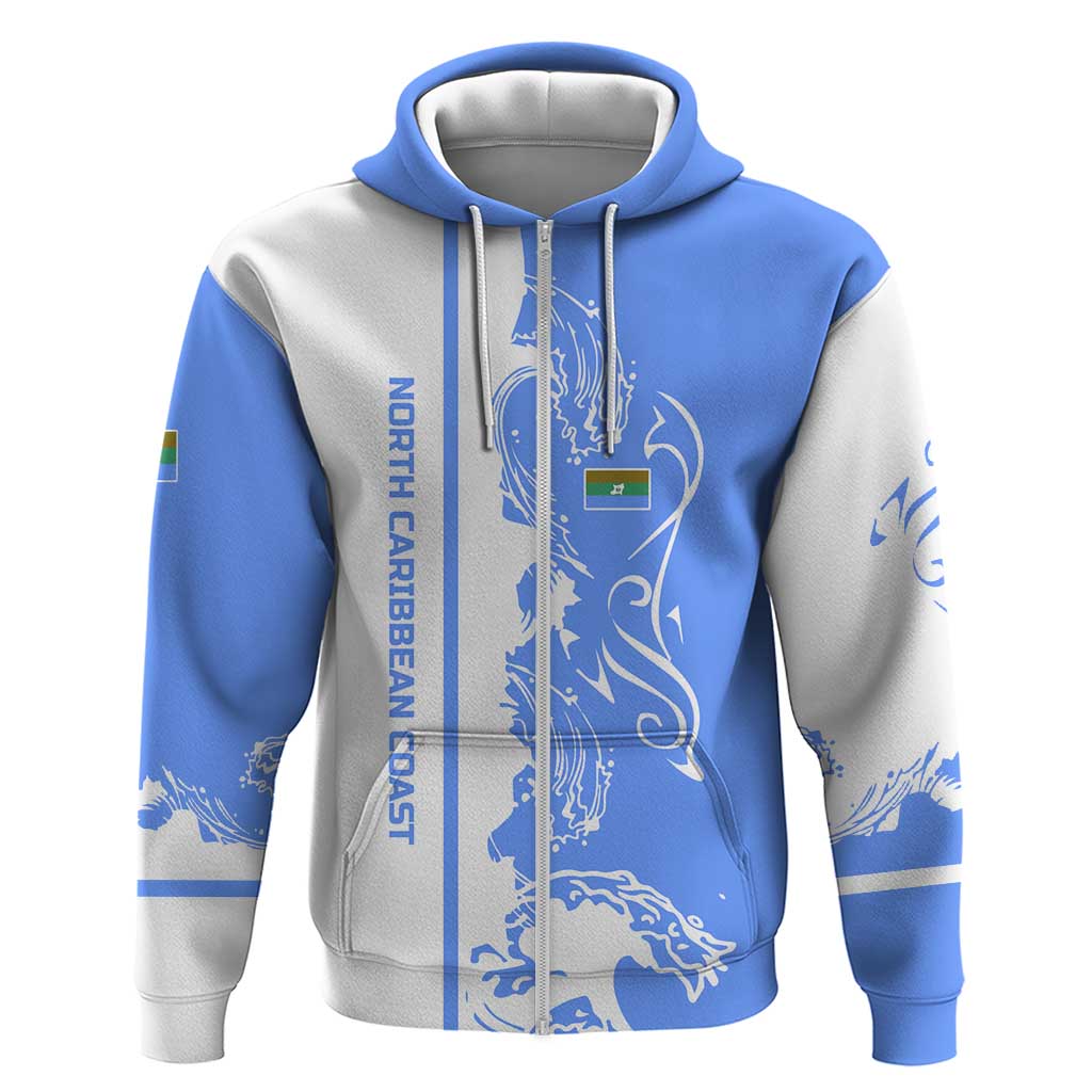 Nicaragua North Caribbean Coast Zip Hoodie with Ocean Wave Pattern and Dance with the Waves - Wonder Print Shop