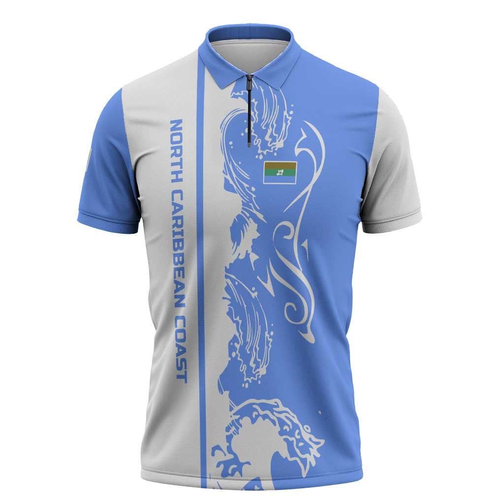 Nicaragua North Caribbean Coast Zipper Polo Shirt with Ocean Wave Pattern and Dance with the Waves - Wonder Print Shop